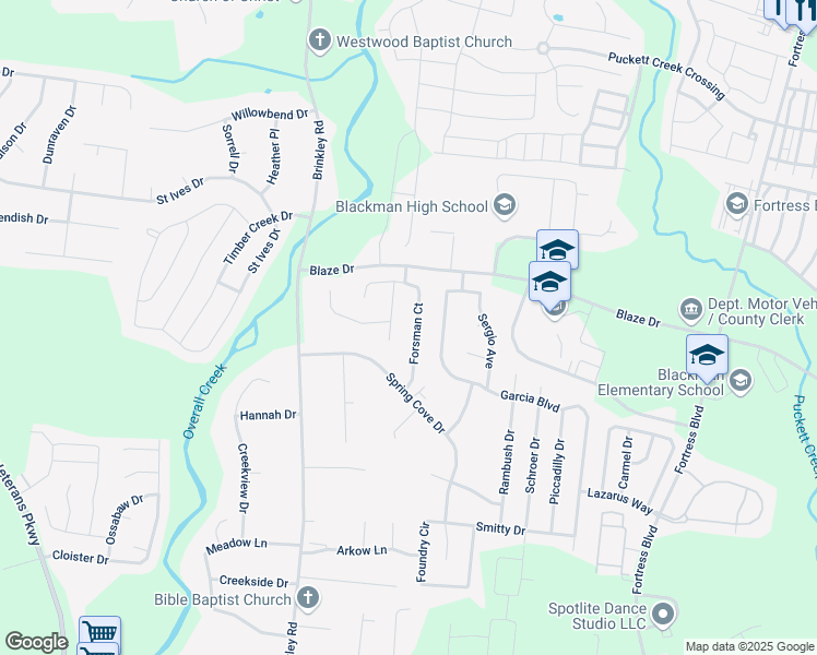 map of restaurants, bars, coffee shops, grocery stores, and more near 4649 Forsman Court in Murfreesboro