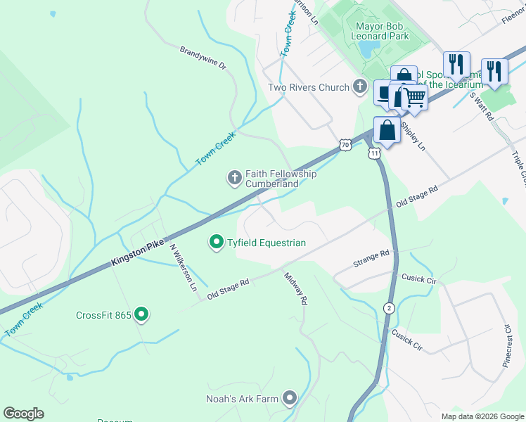 map of restaurants, bars, coffee shops, grocery stores, and more near 193 Alexis Lane in Lenoir City