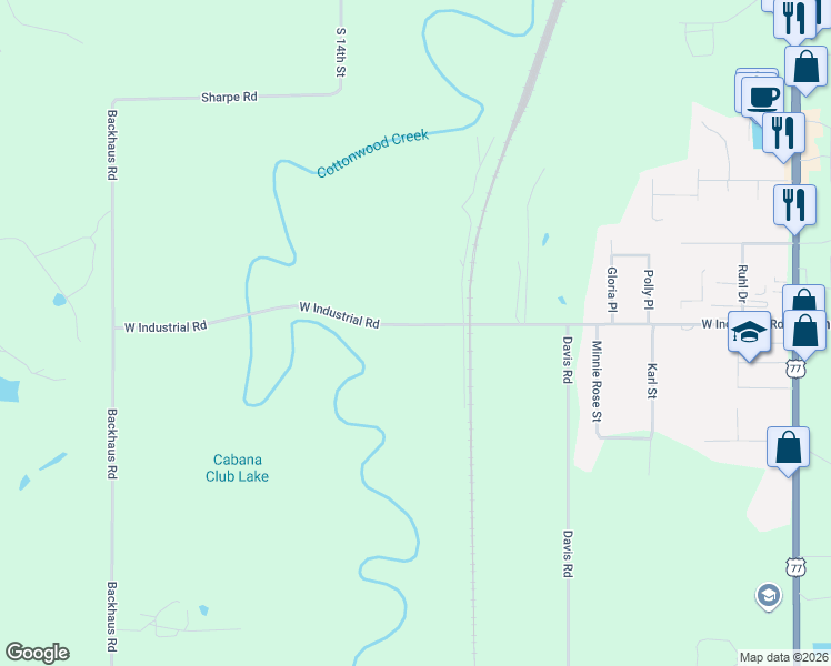 map of restaurants, bars, coffee shops, grocery stores, and more near 1217 West Industrial Road in Guthrie