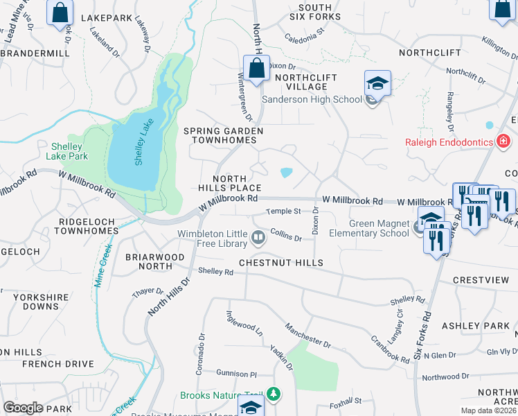 map of restaurants, bars, coffee shops, grocery stores, and more near 1016 Temple Street in Raleigh