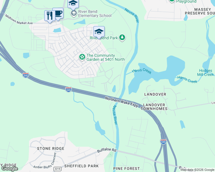 map of restaurants, bars, coffee shops, grocery stores, and more near Northern Wake Expressway in Raleigh