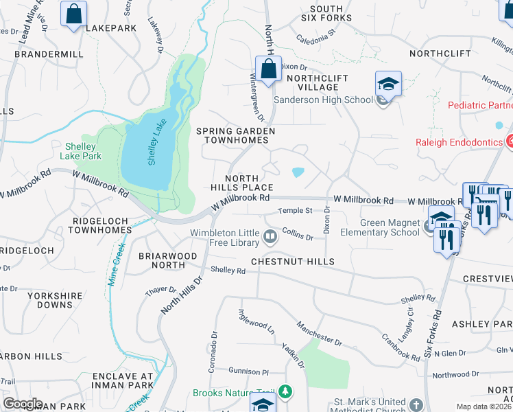 map of restaurants, bars, coffee shops, grocery stores, and more near 1112 Temple Street in Raleigh
