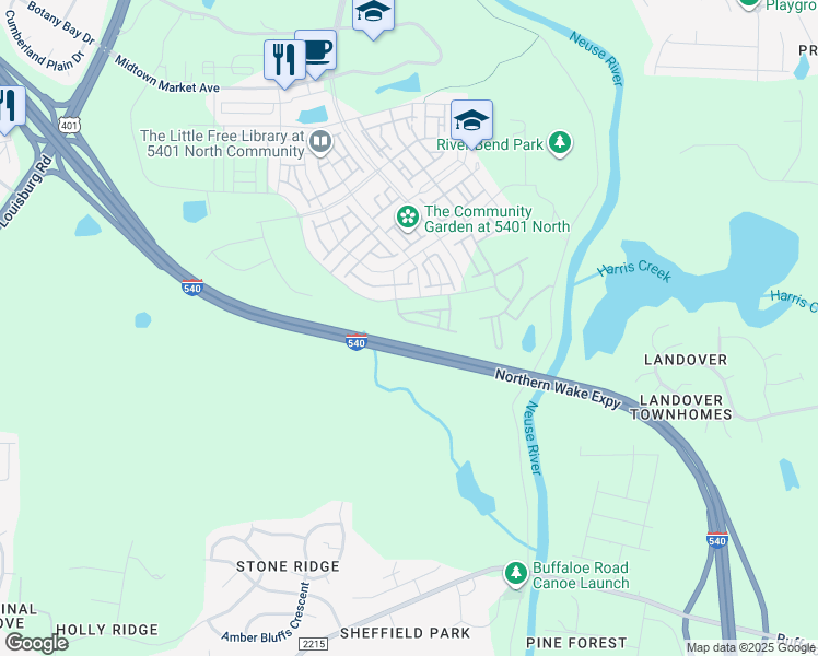 map of restaurants, bars, coffee shops, grocery stores, and more near 5837 Humanity Lane in Wake County