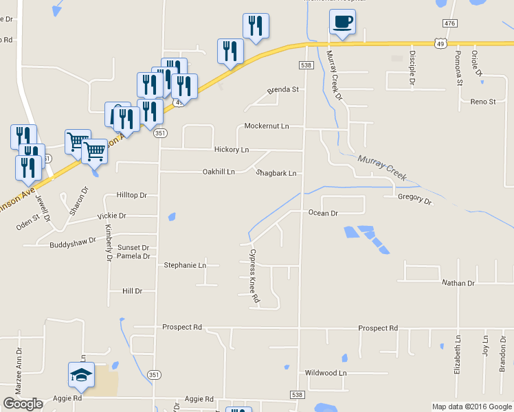 map of restaurants, bars, coffee shops, grocery stores, and more near 4316 Cypress Springs Road in Jonesboro