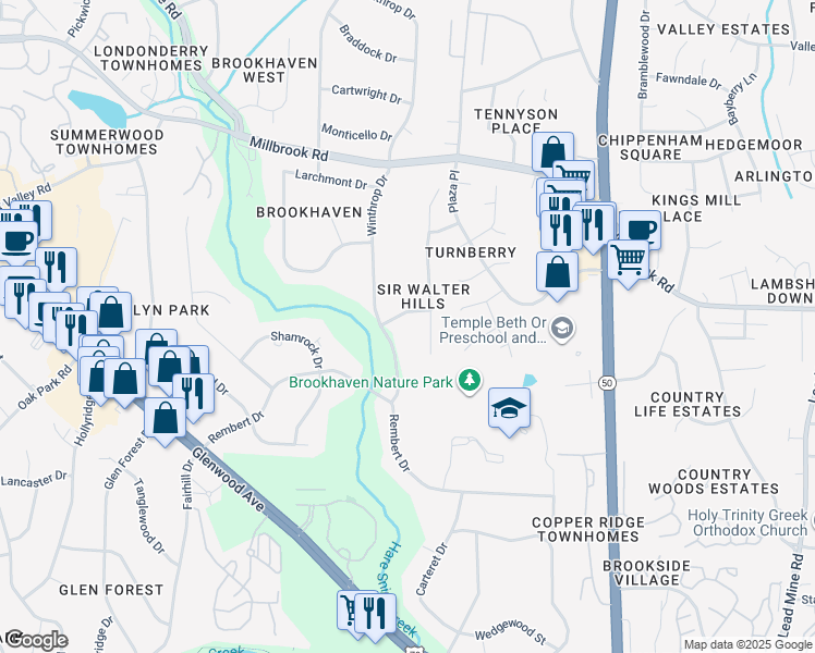 map of restaurants, bars, coffee shops, grocery stores, and more near 4809 Sleepy Hollow Drive in Raleigh