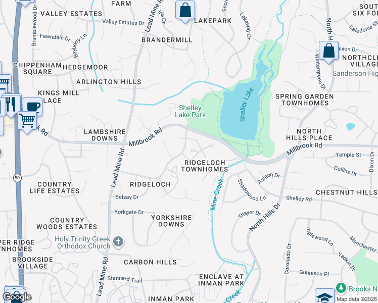 map of restaurants, bars, coffee shops, grocery stores, and more near 5719 Pool Side Drive in Raleigh