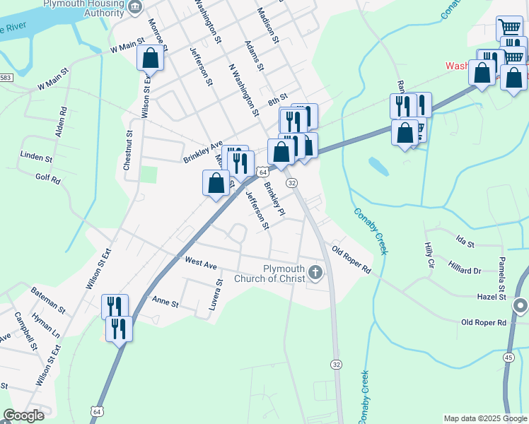 map of restaurants, bars, coffee shops, grocery stores, and more near 802 Jefferson Street in Plymouth