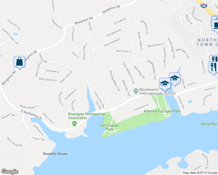 map of restaurants, bars, coffee shops, grocery stores, and more near 10002 Roxbury Point in Knoxville