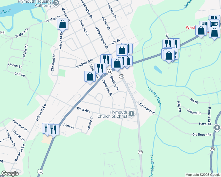 map of restaurants, bars, coffee shops, grocery stores, and more near 802 Jefferson Street in Plymouth