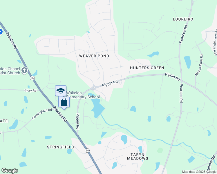 map of restaurants, bars, coffee shops, grocery stores, and more near 9100 Pippin Road in Zebulon