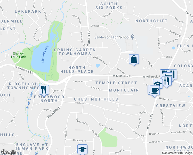 map of restaurants, bars, coffee shops, grocery stores, and more near 1000 Temple Street in Raleigh
