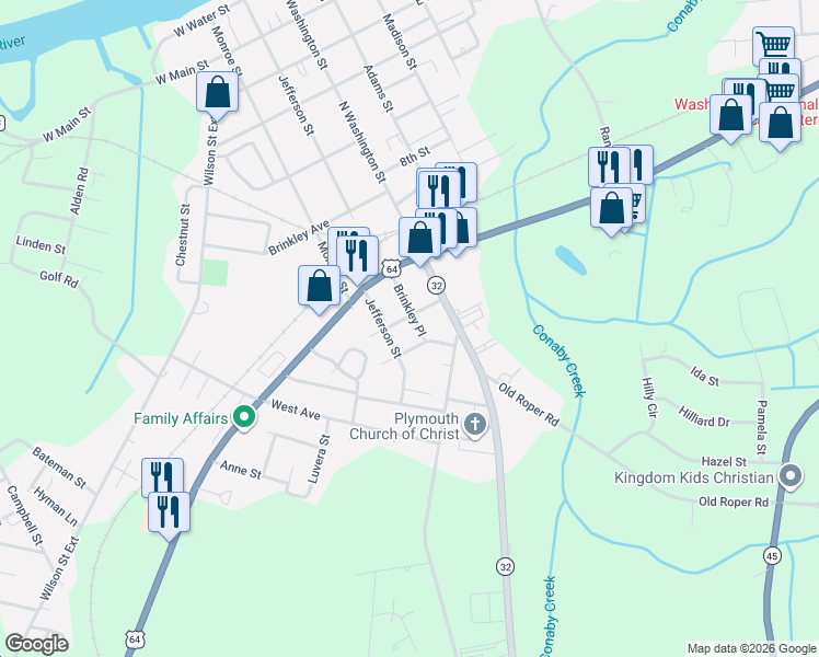 map of restaurants, bars, coffee shops, grocery stores, and more near 203 Brinkley Place in Plymouth