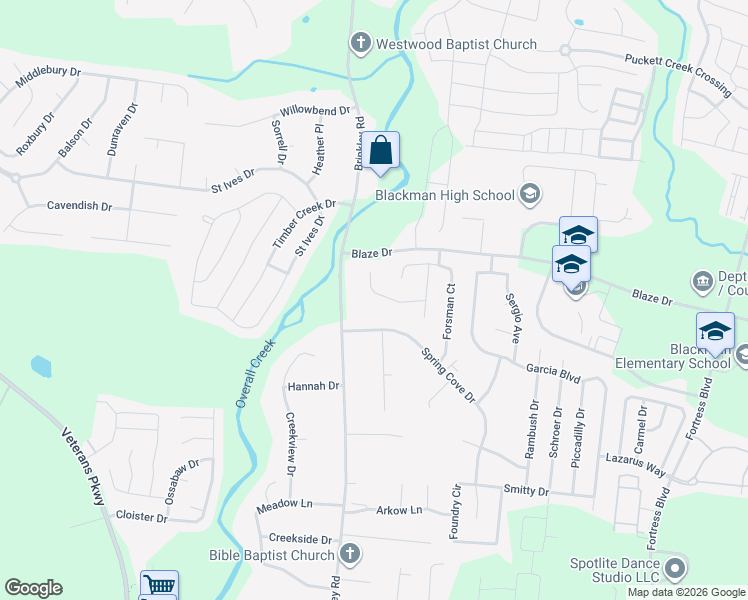 map of restaurants, bars, coffee shops, grocery stores, and more near 4827 Trevino Court in Murfreesboro