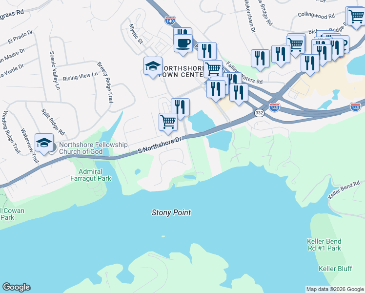map of restaurants, bars, coffee shops, grocery stores, and more near 9826 Giverny Circle in Knoxville