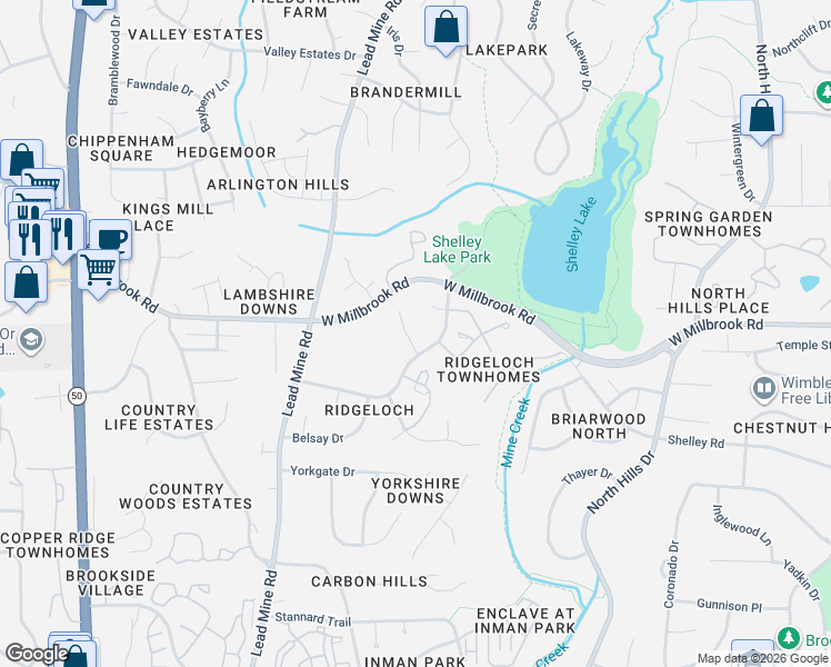 map of restaurants, bars, coffee shops, grocery stores, and more near 5604 Groomsbridge Court in Raleigh