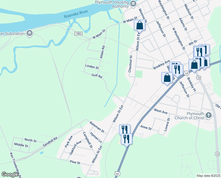 map of restaurants, bars, coffee shops, grocery stores, and more near 314 Golf Road in Plymouth