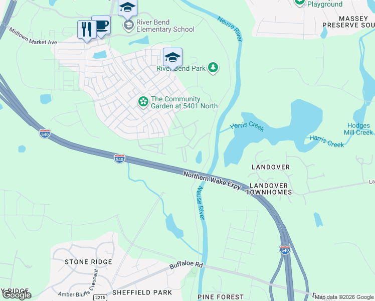 map of restaurants, bars, coffee shops, grocery stores, and more near Northern Wake Expressway in Raleigh