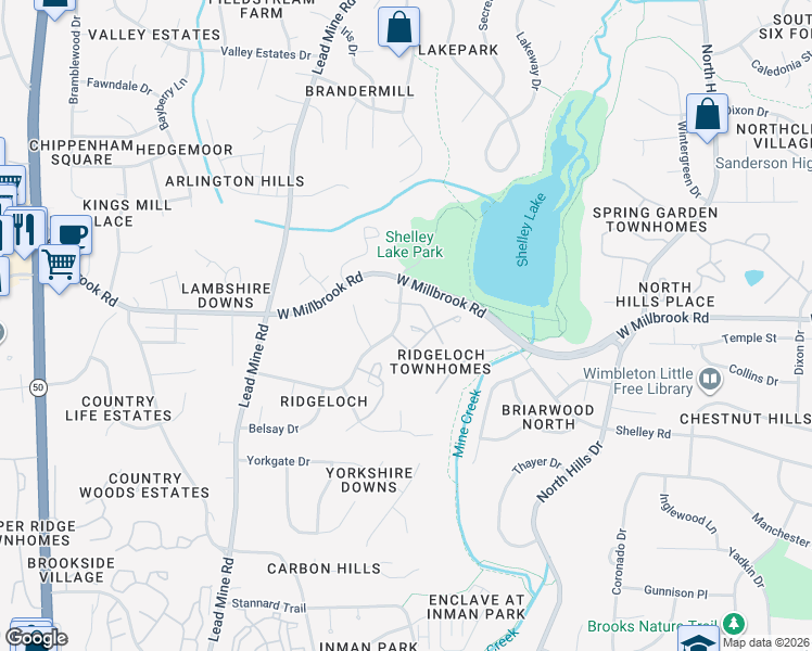map of restaurants, bars, coffee shops, grocery stores, and more near 5719 Pool Side Drive in Raleigh