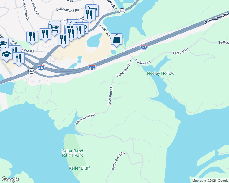 map of restaurants, bars, coffee shops, grocery stores, and more near 2314 Keller Bend Road in Knoxville