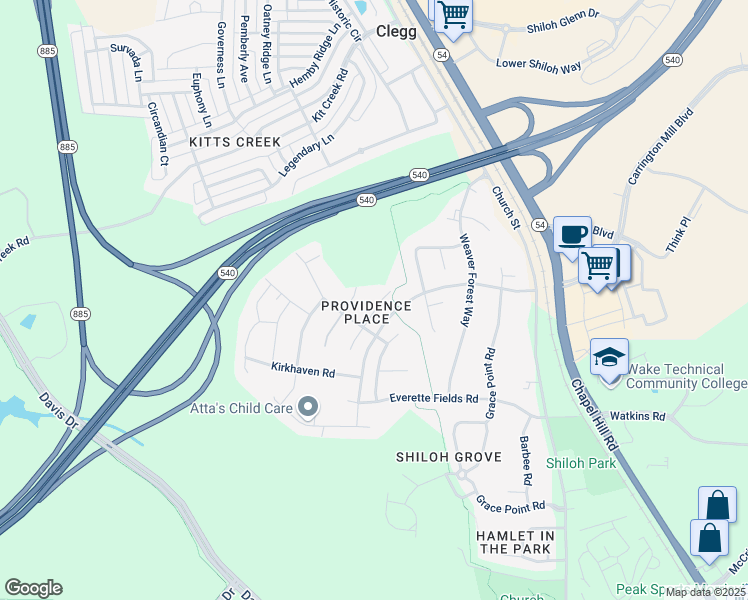 map of restaurants, bars, coffee shops, grocery stores, and more near 912 Jewel Stone Lane in Morrisville