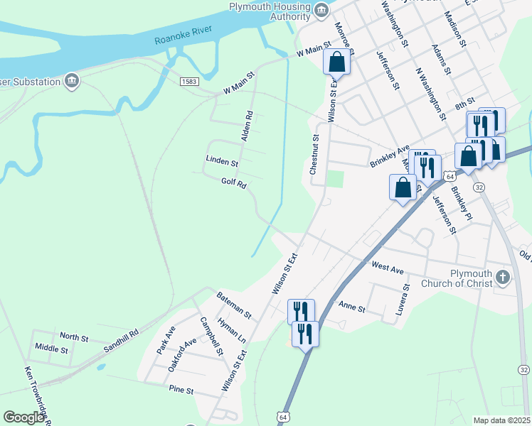 map of restaurants, bars, coffee shops, grocery stores, and more near 314 Golf Road in Plymouth