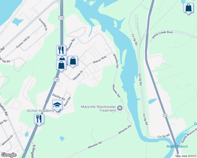map of restaurants, bars, coffee shops, grocery stores, and more near 820 Red Hill Drive in Louisville