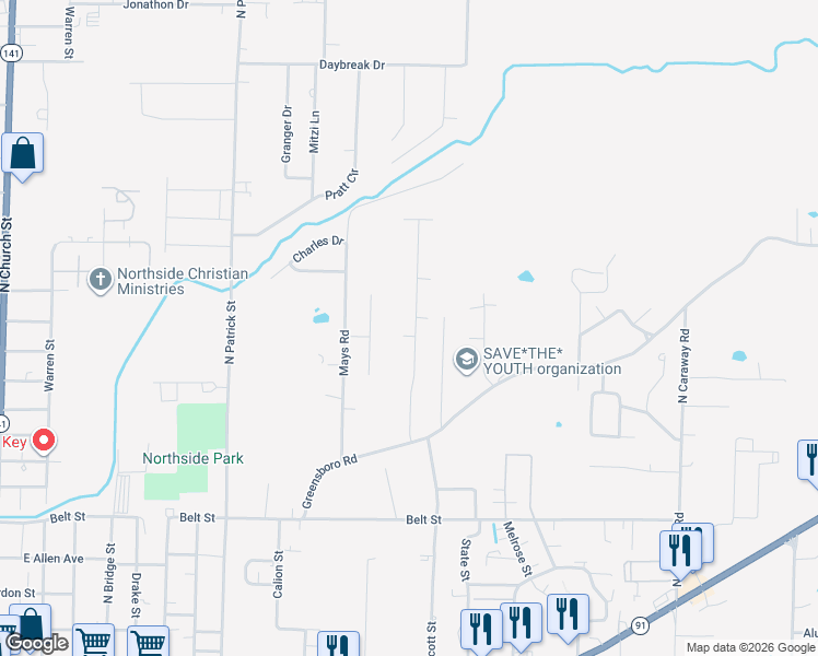 map of restaurants, bars, coffee shops, grocery stores, and more near 1101 Sandino Drive in Jonesboro