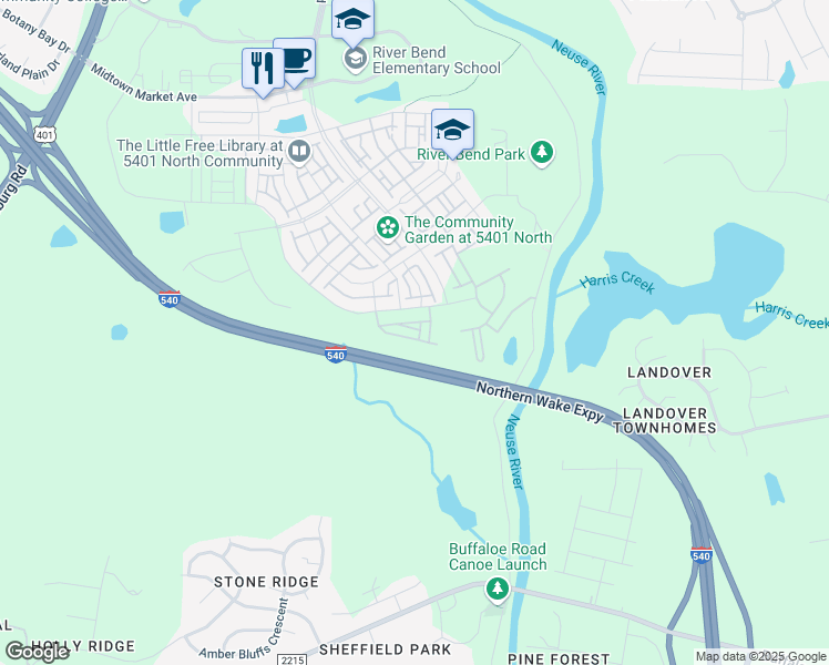 map of restaurants, bars, coffee shops, grocery stores, and more near 5816 Humanity Lane in Raleigh