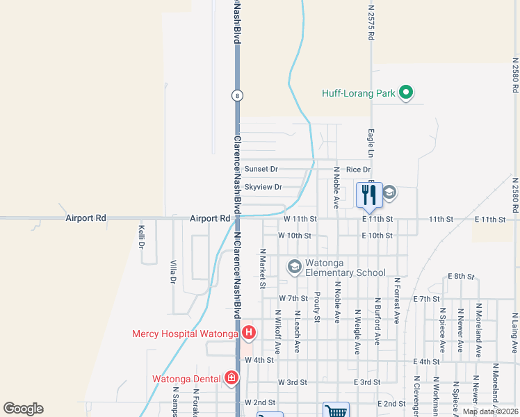 map of restaurants, bars, coffee shops, grocery stores, and more near 506 Northampton Drive in Watonga