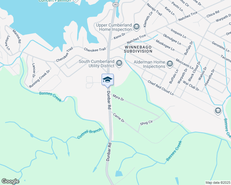 map of restaurants, bars, coffee shops, grocery stores, and more near 43 Myra Drive in Crossville