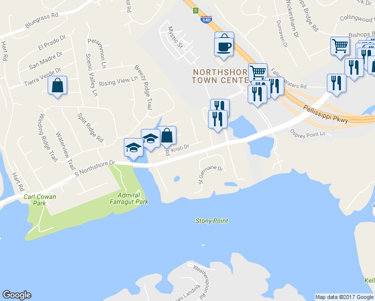map of restaurants, bars, coffee shops, grocery stores, and more near 9816 Kristi Drive in Knoxville