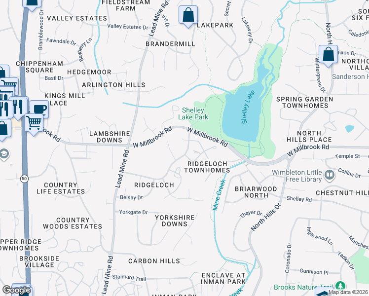 map of restaurants, bars, coffee shops, grocery stores, and more near 5719 Pool Side Drive in Raleigh