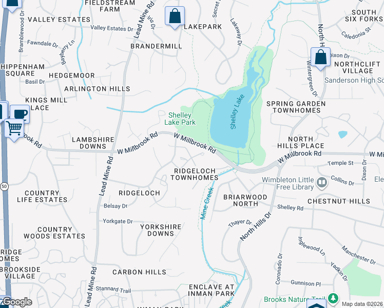 map of restaurants, bars, coffee shops, grocery stores, and more near 5704 3 Oaks Drive in Raleigh