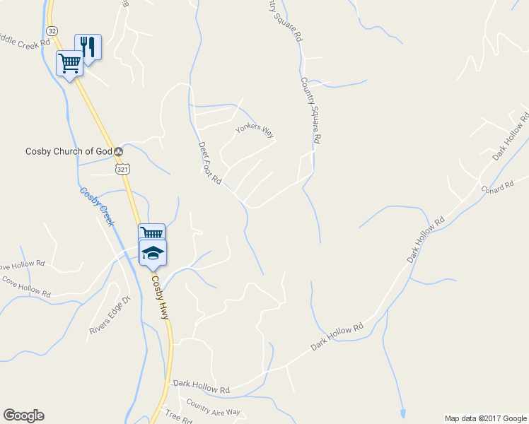 map of restaurants, bars, coffee shops, grocery stores, and more near 265 Deerfoot Road in Cosby