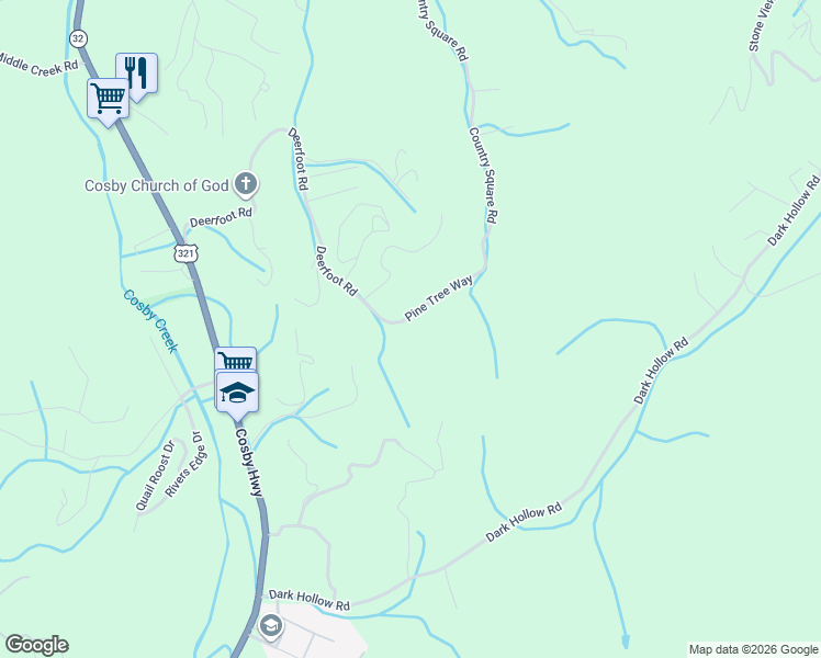 map of restaurants, bars, coffee shops, grocery stores, and more near 265 Deerfoot Road in Cosby