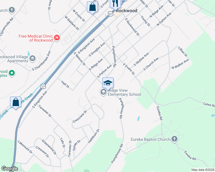 map of restaurants, bars, coffee shops, grocery stores, and more near 613 East Nelson Street in Rockwood
