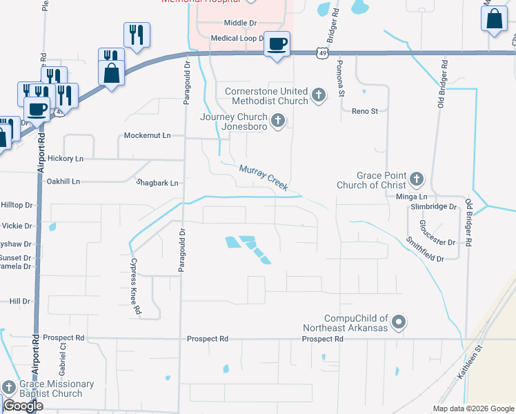 map of restaurants, bars, coffee shops, grocery stores, and more near 4712 Ocean Drive in Jonesboro
