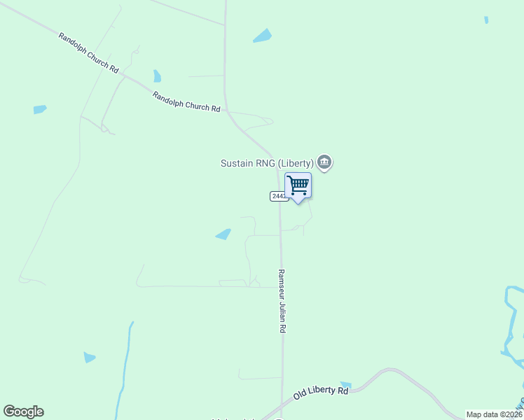 map of restaurants, bars, coffee shops, grocery stores, and more near 4757 Ramseur Julian Road in Liberty