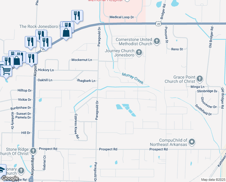 map of restaurants, bars, coffee shops, grocery stores, and more near 4504 Ocean Drive in Jonesboro