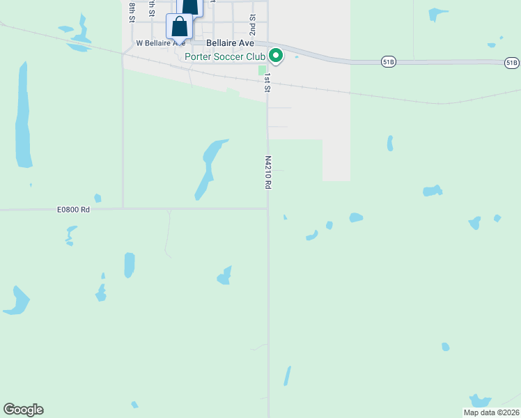 map of restaurants, bars, coffee shops, grocery stores, and more near E0800 Road in Porter