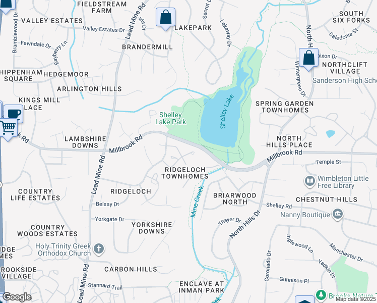 map of restaurants, bars, coffee shops, grocery stores, and more near 5704 3 Oaks Drive in Raleigh