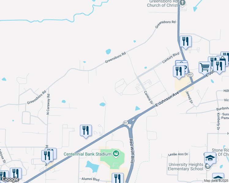 map of restaurants, bars, coffee shops, grocery stores, and more near 1013 Pierce Drive in Jonesboro