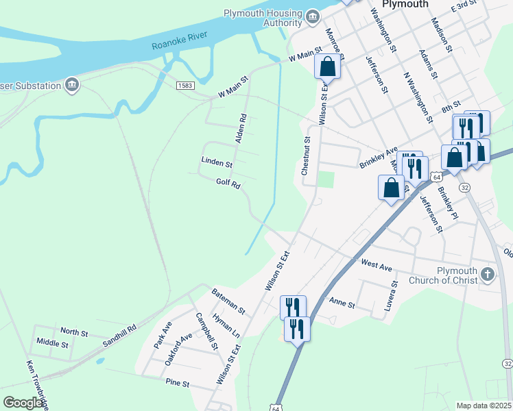 map of restaurants, bars, coffee shops, grocery stores, and more near 312 Golf Road in Plymouth