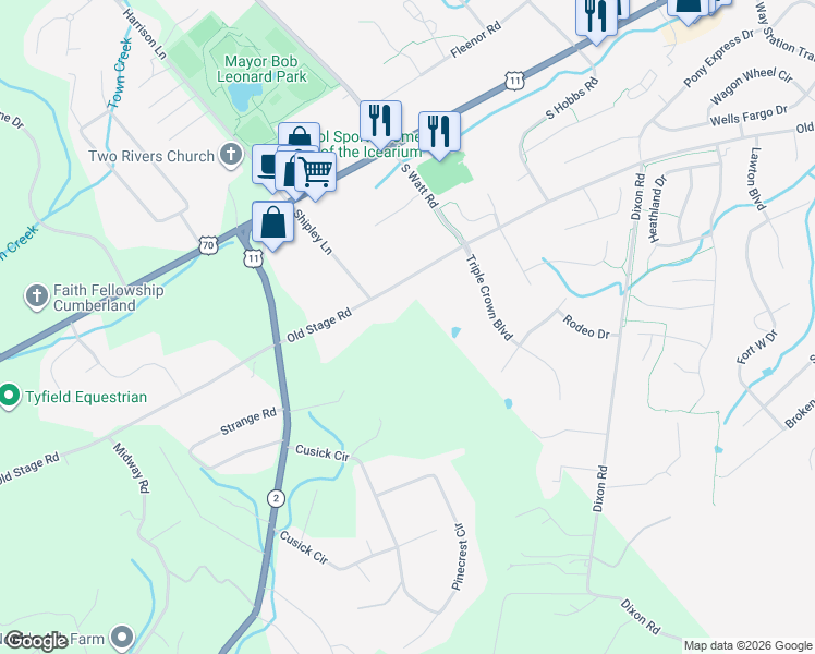 map of restaurants, bars, coffee shops, grocery stores, and more near 13173 Old Stage Road in Lenoir City