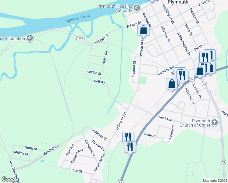map of restaurants, bars, coffee shops, grocery stores, and more near 312 Golf Road in Plymouth