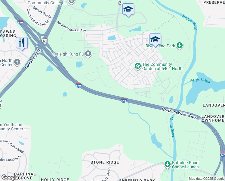 map of restaurants, bars, coffee shops, grocery stores, and more near in Wake