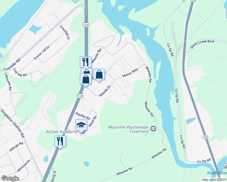 map of restaurants, bars, coffee shops, grocery stores, and more near 823 Red Hill Drive in Louisville