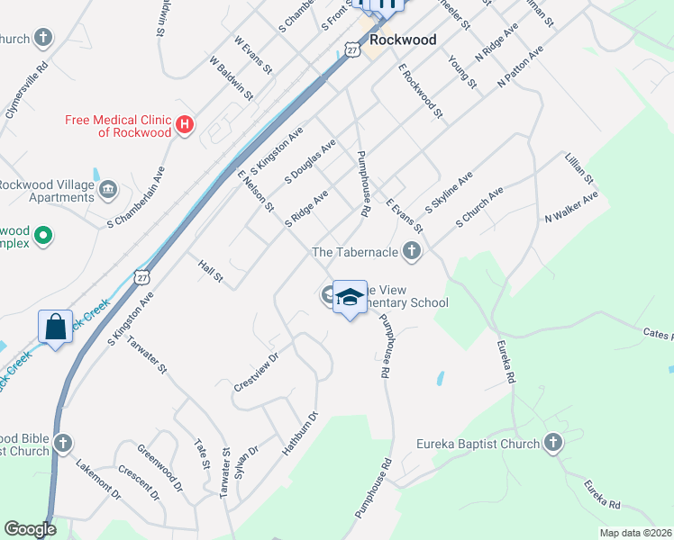 map of restaurants, bars, coffee shops, grocery stores, and more near 613 East Nelson Street in Rockwood