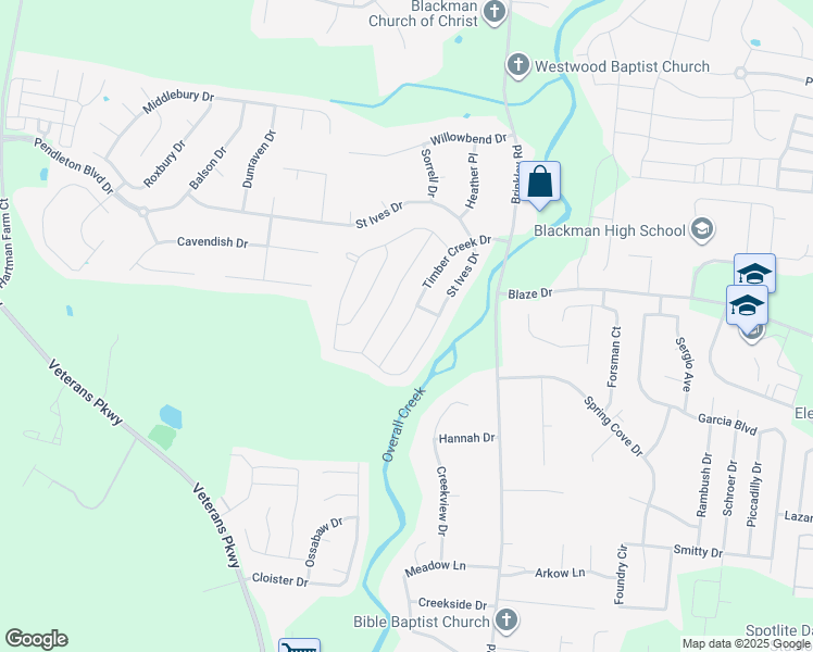 map of restaurants, bars, coffee shops, grocery stores, and more near 1109 Timber Creek Drive in Murfreesboro