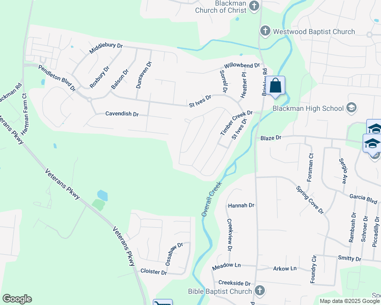 map of restaurants, bars, coffee shops, grocery stores, and more near 4814 Saint Ives Drive in Murfreesboro